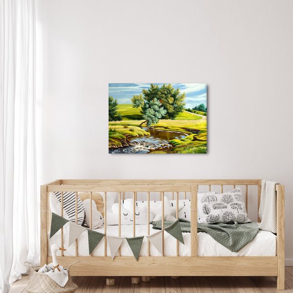 Obraz - rzeka między łąkami, obraz olejny (70x50 cm)