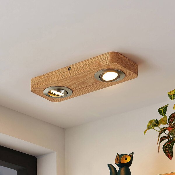 Lampa sufitowa LED Mikari, 30 cm, drewno, obrotowa Mikari Lindby, jasne drewno, salon / jadalnia, drewno, nowoczesny