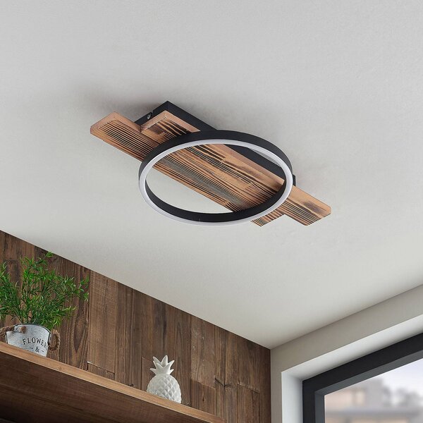Lampa sufitowa LED Sentoa Lindby, możliwość ściemniania, jasne drewno, salon / jadalnia, drewno, nowoczesny