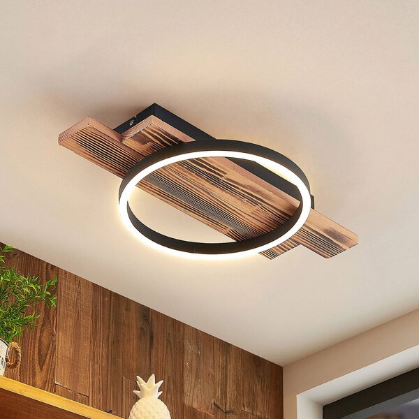 Lampa sufitowa LED Sentoa Lindby, możliwość ściemniania, jasne drewno, salon / jadalnia, drewno, nowoczesny