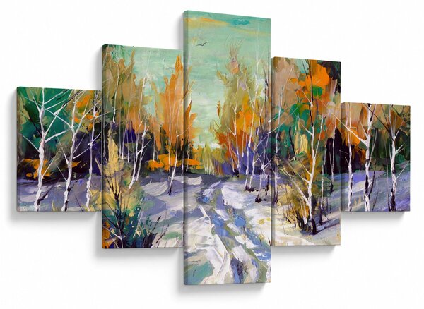 Obraz - Zaśnieżona ścieżka przez las, obraz olejny (125x70 cm)