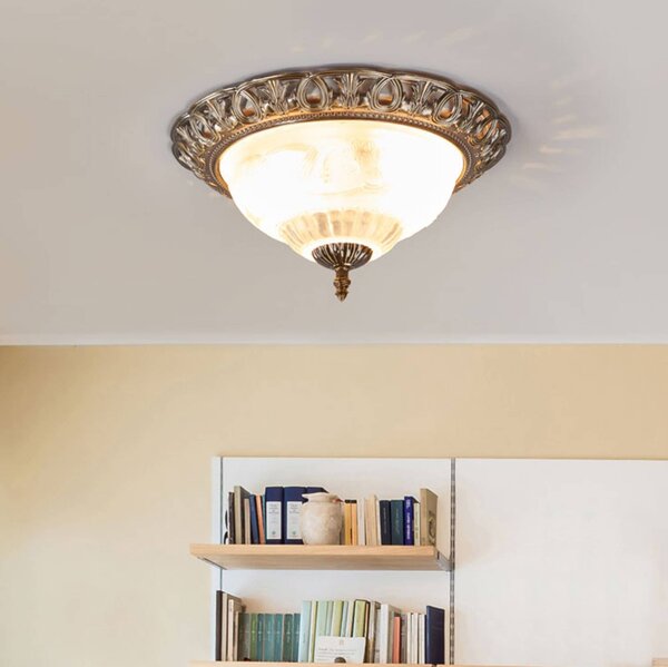 Searchlight Lampa sufitowa Teresa, możliwość ściemniania, brązowy / mosiężny, salon / jadalnia, szkło, antyczny