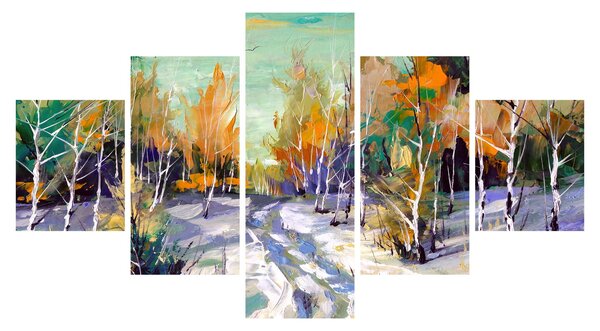 Obraz - Zaśnieżona ścieżka przez las, obraz olejny (125x70 cm)