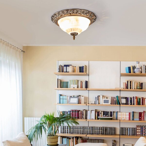 Searchlight Lampa sufitowa Teresa, możliwość ściemniania, brązowy / mosiężny, salon / jadalnia, szkło, antyczny
