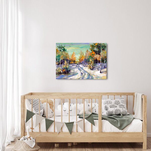 Obraz - Zaśnieżona ścieżka przez las, obraz olejny (70x50 cm)