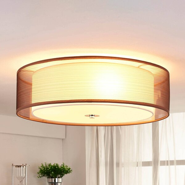 Lampa sufitowa Tobia Lindby, możliwość ściemniania, brązowy / rdzawy, salon / jadalnia, tkanina / materiał / jedwab, nowoczesny