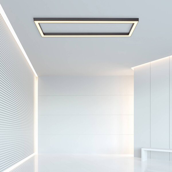 PURE Lampa sufitowa LED Lines Square, możliwość ściemniania, aluminiowy / szary / cynkowy, salon / jadalnia, metal, nowoczesny