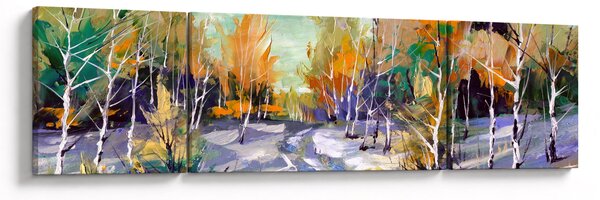 Obraz - Zaśnieżona ścieżka przez las, obraz olejny (170x50 cm)