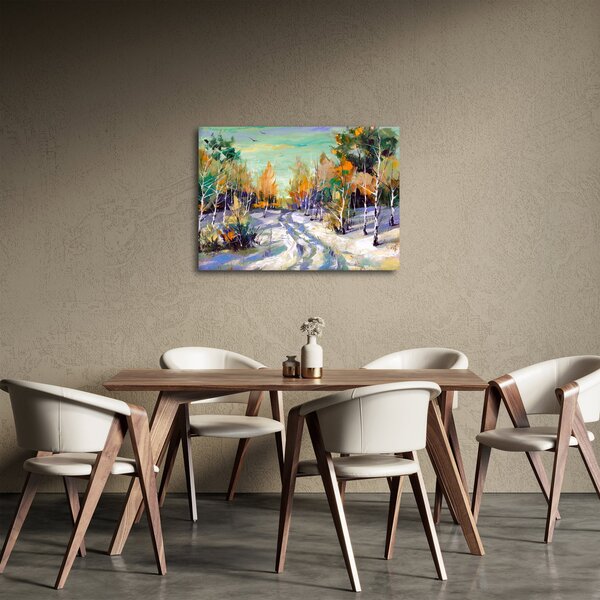 Obraz - Zaśnieżona ścieżka przez las, obraz olejny (70x50 cm)