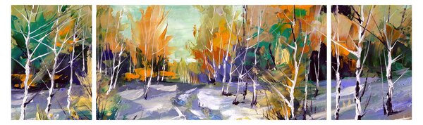 Obraz - Zaśnieżona ścieżka przez las, obraz olejny (170x50 cm)
