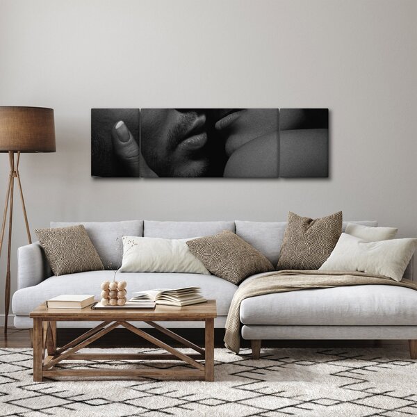 Obraz - Pocałunek, czarno - białe zdjęcie (170x50 cm)