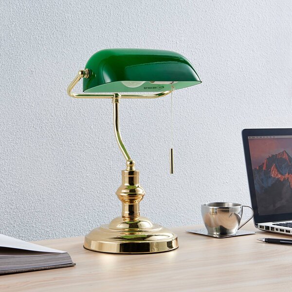 Lampa stołowa Milenka Lindby, mosiężny / złoty, salon / jadalnia, metal, antyczny