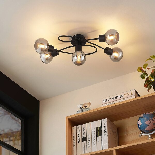 Lampa sufitowa Elaina Lindby, możliwość ściemniania, czarny, salon / jadalnia, metal, nowoczesny