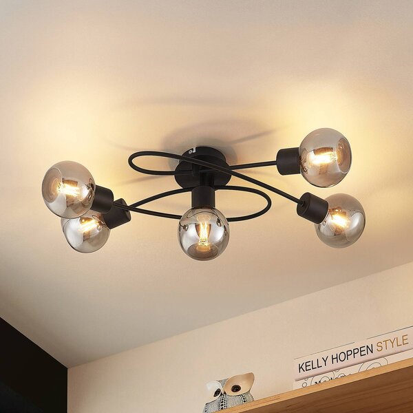 Lampa sufitowa Elaina Lindby, możliwość ściemniania, czarny, salon / jadalnia, metal, nowoczesny