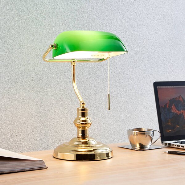 Lampa stołowa Milenka Lindby, mosiężny / złoty, salon / jadalnia, metal, antyczny