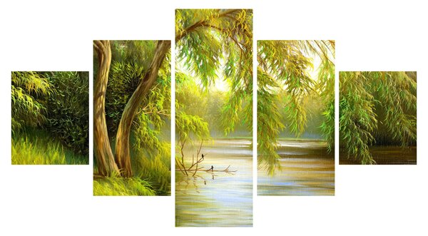 Obraz - Wierzba nad jeziorem, obraz olejny (125x70 cm)