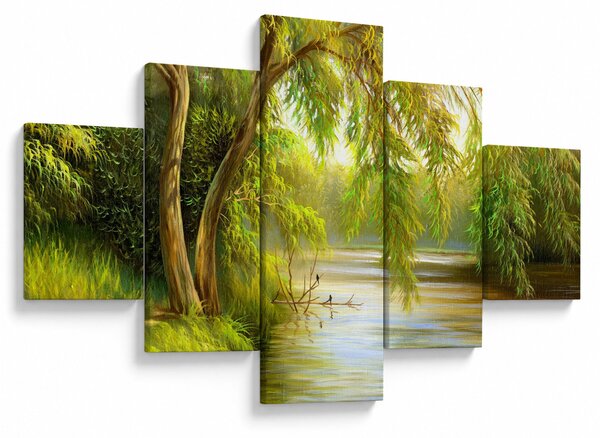 Obraz - Wierzba nad jeziorem, obraz olejny (125x70 cm)