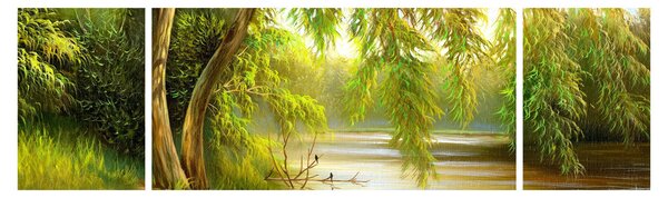 Obraz - Wierzba nad jeziorem, obraz olejny (170x50 cm)