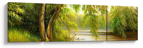 Obraz - Wierzba nad jeziorem, obraz olejny (170x50 cm)