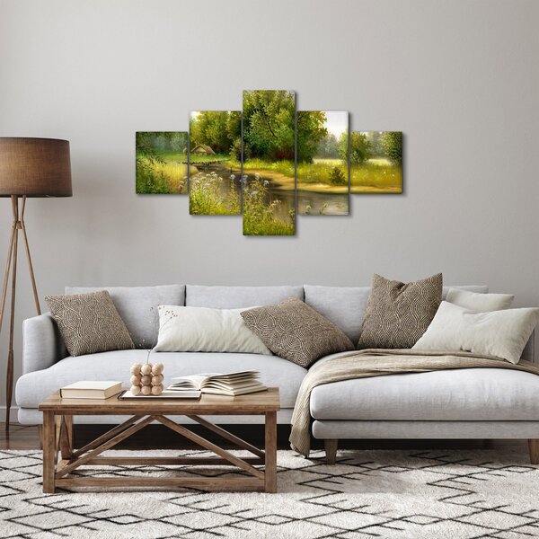 Obraz - Rzeka przy lesie, obraz olejny (125x70 cm)