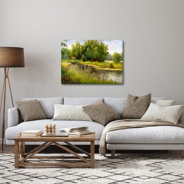 Obraz - Rzeka przy lesie, obraz olejny (70x50 cm)