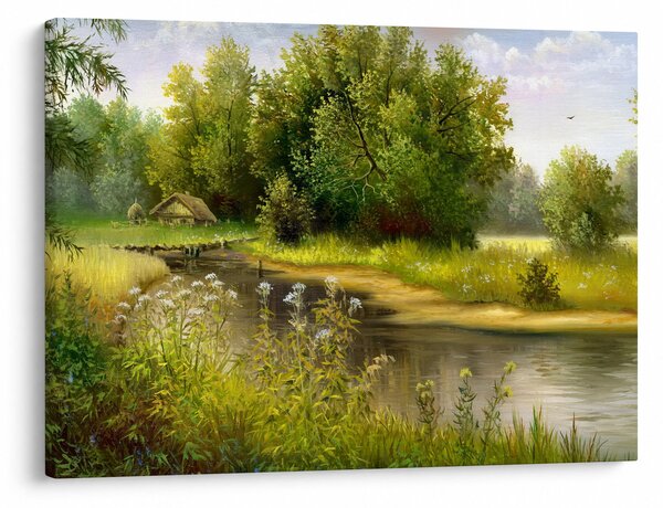 Obraz - Rzeka przy lesie, obraz olejny (70x50 cm)