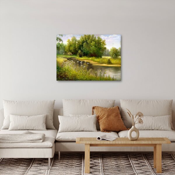 Obraz - Rzeka przy lesie, obraz olejny (70x50 cm)