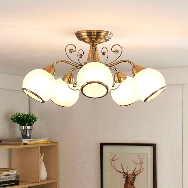 Lampa sufitowa Corentin Lindby, możliwość ściemniania, brązowy / mosiężny, salon / jadalnia, szkło, antyczny