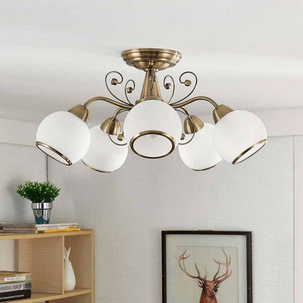 Lampa sufitowa Corentin Lindby, możliwość ściemniania, brązowy / mosiężny, salon / jadalnia, szkło, antyczny
