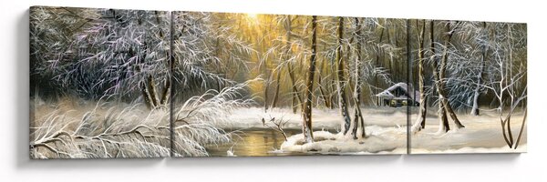 Obraz - Domek w lesie, obraz olejny (170x50 cm)