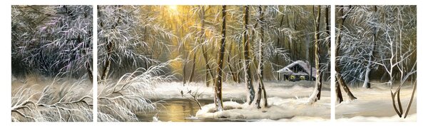 Obraz - Domek w lesie, obraz olejny (170x50 cm)