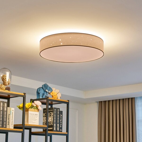 Lampa sufitowa LED Ellamina Lindby, możliwość ściemniania, biały / opal, salon / jadalnia, tkanina / materiał / jedwab, nowoczesny