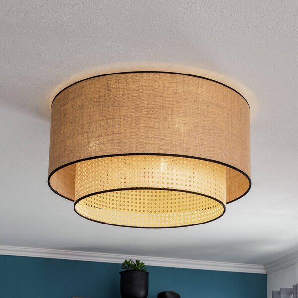 Lampa sufitowa Big Boho Duolla, możliwość ściemniania, jasne drewno, salon / jadalnia, tkanina / materiał / jedwab, dworkowy / rustykalny