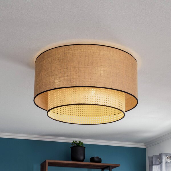 Lampa sufitowa Big Boho Duolla, możliwość ściemniania, jasne drewno, salon / jadalnia, tkanina / materiał / jedwab, dworkowy / rustykalny