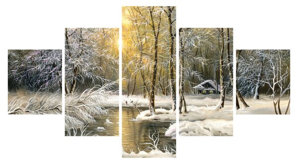 Obraz - Domek w lesie, obraz olejny (125x70 cm)