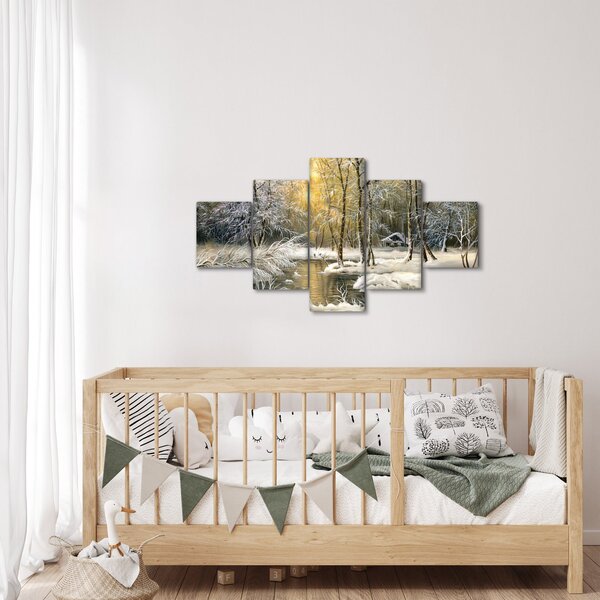 Obraz - Domek w lesie, obraz olejny (125x70 cm)