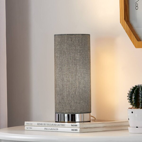 Lampa stołowa Ronja Lindby, możliwość ściemniania, aluminiowy / szary / cynkowy, sypialnia, tkanina / materiał / jedwab, nowoczesny