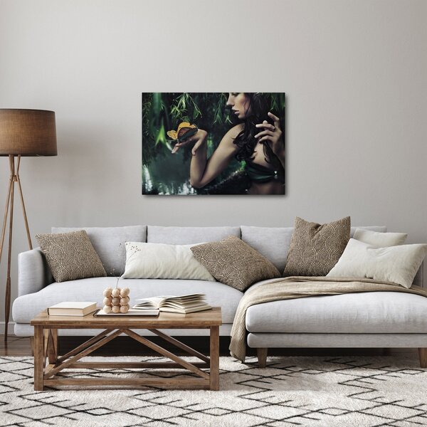 Obraz pełnej wdzięku kobiety z motylem (70x50 cm)