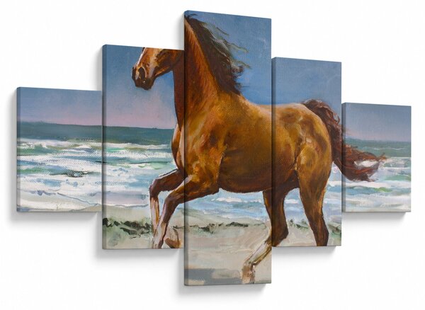 Obraz konia na plaży (125x70 cm)