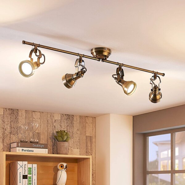 Lampa sufitowa PERSEAS Lindby, możliwość ściemniania, brązowy / mosiężny, salon / jadalnia, metal, antyczny