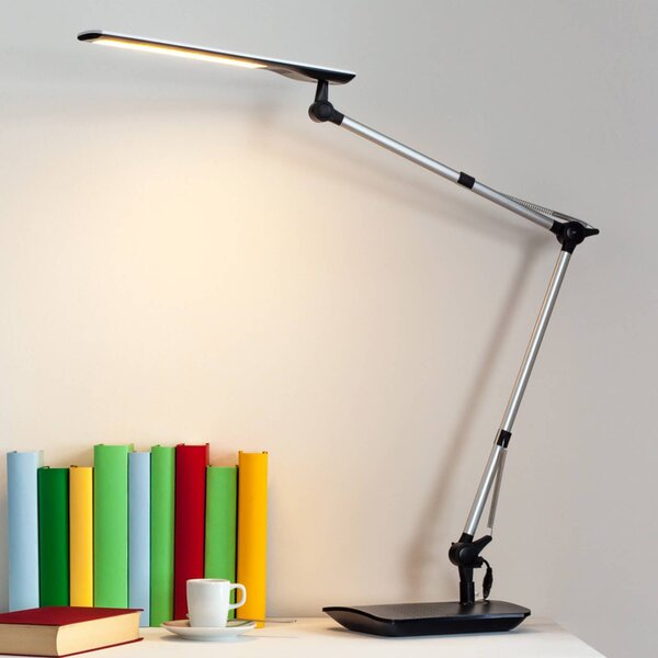 Lampa stołowa LED FELIPE Lindby, możliwość ściemniania, aluminiowy / szary / cynkowy, biuro, nowoczesny