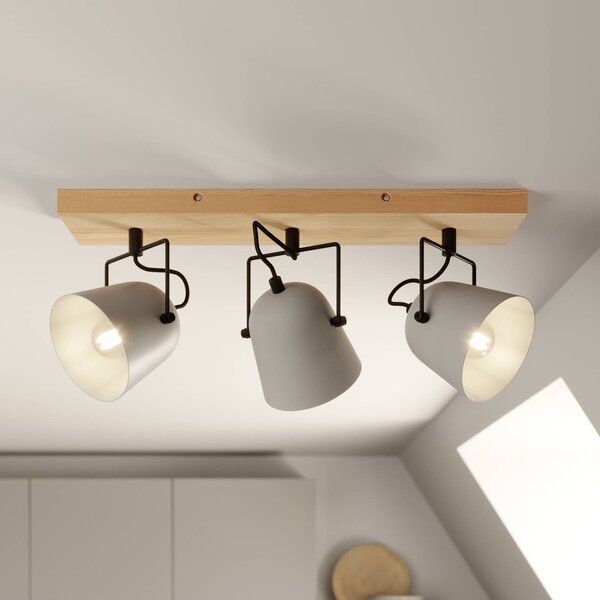 Lindby Adalin lampa sufitowa, 3-punktowa, szara Lindby, możliwość ściemniania, jasne drewno, salon / jadalnia, drewno, nowoczesny