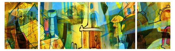 Obraz - Architektura, abstrakcja kubistyczna (170x50 cm)