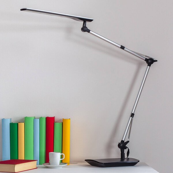 Lampa stołowa LED FELIPE Lindby, możliwość ściemniania, aluminiowy / szary / cynkowy, biuro, nowoczesny