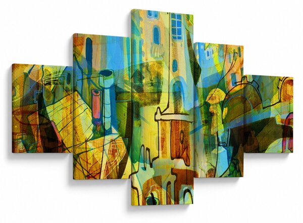 Obraz - Architektura, abstrakcja kubistyczna (125x70 cm)