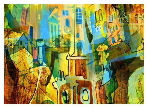 Obraz - Architektura, abstrakcja kubistyczna (70x50 cm)