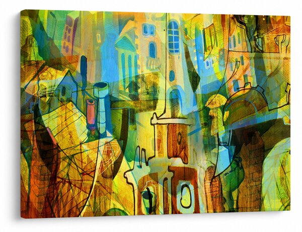Obraz - Architektura, abstrakcja kubistyczna (70x50 cm)
