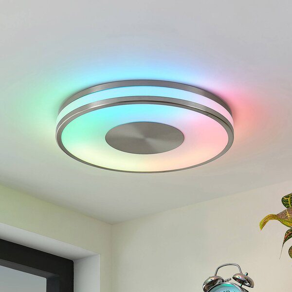 Lampa sufitowa LED Fjella Lindby, możliwość ściemniania, aluminiowy / szary / cynkowy, salon / jadalnia, metal, nowoczesny