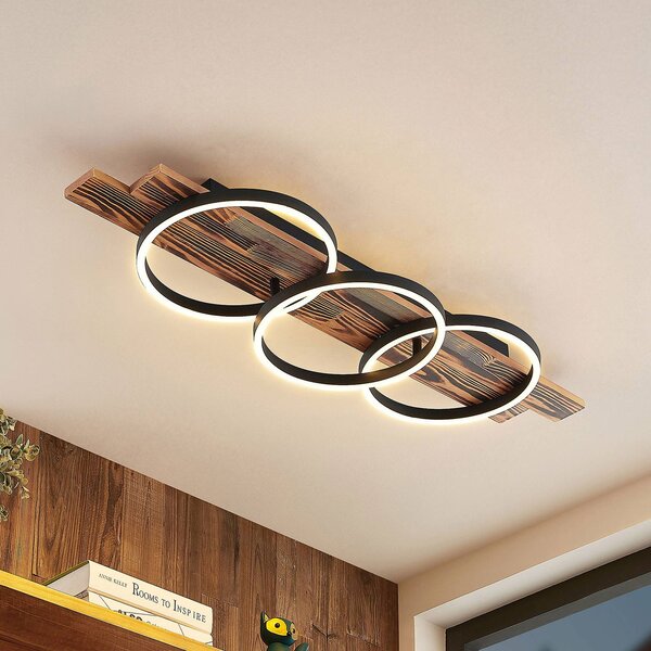Lampa sufitowa LED Sentoa Lindby, możliwość ściemniania, jasne drewno, salon / jadalnia, drewno, nowoczesny