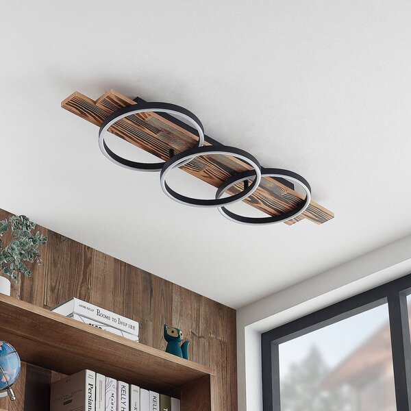 Lampa sufitowa LED Sentoa Lindby, możliwość ściemniania, jasne drewno, salon / jadalnia, drewno, nowoczesny